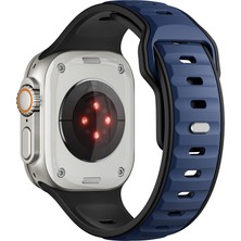 Mobicas Apple Watch 11 (46MM) Uyumlu Yeni Tasarım Silikon KORDON-135 Lacivert-Siyah