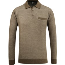 Erkek Polo Yaka Kazak Cepli Pike Desen Çelik Örgü Klasik Kalıp - 5214F
