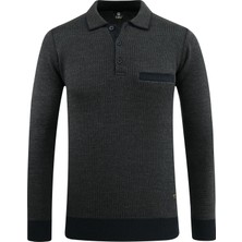 Erkek Polo Yaka Kazak Cepli Desenli Çelik Örgü Klasik Kalıp - 5208F