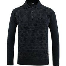 Erkek Polo Yaka Kazak Cepli Kabarmalı Çelik Örgü Klasik Kalıp - 5215F