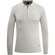 Erkek Fermuarlı Polo Yaka Kazak Triko Kabartmalı Örgü Düz Renk Klasik Kalıp - 5240F