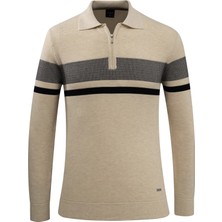 Erkek Fermuarlı Polo Yaka Kazak Triko Kabartmalı Örgü Desenli Klasik Kalıp - 5241F