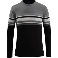 Erkek Sıfır Yaka Kazak Triko Renkli Şerit Desenli Klasik Kalıp - 5246C