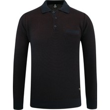 Erkek Polo Yaka Kazak Cepli Pike Desen Çelik Örgü Klasik Kalıp - 5214F