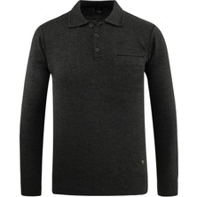 Erkek Polo Yaka Kazak Triko Cepli Çelik Örgü Klasik Kalıp - 5200F