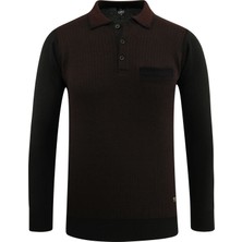 Erkek Polo Yaka Kazak Cepli Desenli Çelik Örgü Klasik Kalıp - 5205F