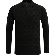 Erkek Polo Yaka Kazak Cepli Kabarmalı Çelik Örgü Klasik Kalıp - 5215F