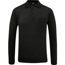 Erkek Polo Yaka Kazak Cepli Pike Desen Çelik Örgü Klasik Kalıp - 5214F