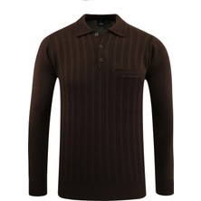 Erkek Polo Yaka Kazak Cepli Desen Çelik Örgü Klasik Kalıp - 5203F