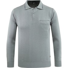 Erkek Polo Yaka Kazak Triko Cepli Çelik Örgü Klasik Kalıp - 5200F