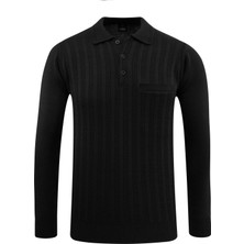 Erkek Polo Yaka Kazak Cepli Desen Çelik Örgü Klasik Kalıp - 5203F