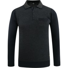 Erkek Polo Yaka Kazak Cepli Desenli Çelik Örgü Klasik Kalıp - 5205F