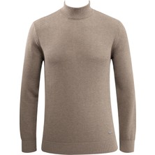 Erkek Fermuarlı Yarım Balıkçı Kazak Triko Kabartmalı Örgü Düz Renk Klasik Kalıp - 5240B