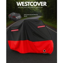 Rks Velloce 150   Arka Çanta Uyumlu (Kırmızı-Siyah) Kırmızı Reflektörlü Motosiklet Brandası