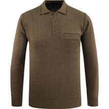 Erkek Polo Yaka Kazak Triko Cepli Çelik Örgü Klasik Kalıp - 5200F