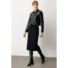 Ekol Kadın Uzun Kol Siyah Deri Ceket 05087