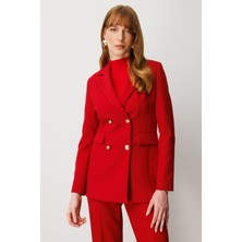 Ekol Kadın Kruvaze Yaka Kapak Cepli Ceket 5025 Kırmızı