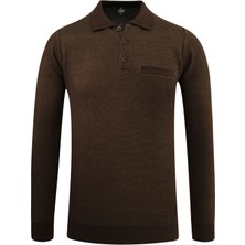 Erkek Polo Yaka Kazak Cepli Pike Desen Çelik Örgü Klasik Kalıp - 5214F