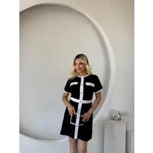 Kadın Kısa Kollu Bisiklet Yaka Önden Düğmeli Modal Elbise