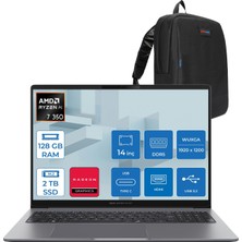 Asus Expertbook P3 PM3406CKA Ryzen Aı 7-350 128GB Ddr5 2tb SSD Radeon 860M 14.0-Inch, Wuxga (1920 x 1200) 300NITS Freedos Taşınabilir Bilgisayar PM3406CKAF34+ZETTAÇANTA