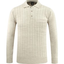 Erkek Polo Yaka Kazak Cepli Desen Çelik Örgü Klasik Kalıp - 5203F