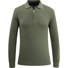 Erkek Fermuarlı Polo Yaka Kazak Triko Kabartmalı Örgü Düz Renk Klasik Kalıp - 5240F