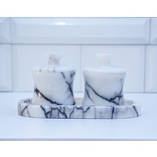 Venia - 2'li Mermer Özel Tasarım Baharat Seti - Tepsi Dahildir - 2 Farklı Boy Seçeneği - El Işçiliği Mermer Kavanoz Seti