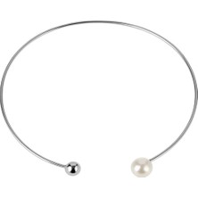 Gümüş Rengi Inci ve Metal Topçuk Detaylı Choker Kolye ve Bileklik