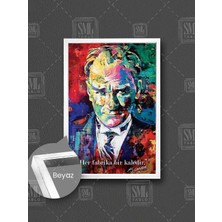 Her Fabrika Bir Kaledir Mustafa Kemal Atatürk Imza Dekor Çerçeveli Dikey Kanvas Tablo