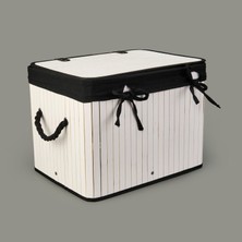 Living Çok Amaçlı Kapaklı Dekoratif Sepet - Beyaz / Siyah - 40X30X30 cm