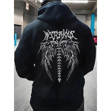 Gotik Baskılı Unisex Oversize/rahat Kesim Basic Kalın/içi Polarlı Kapşonlu Sweatshirt Kenogergotiksweat, 5xl