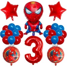 3 Yaş Örümcek Adam Kırmızı Rakam Balon Seti Örümcek Adam Temalı Doğum Günü Balon Seti