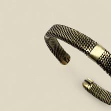 Sevil Gülgün Fine Crafts El Yapımı Saf Pirinç  Örgü Desenli Erkek Kelepçe Bileklik | Ayarlanabilir Tasarım