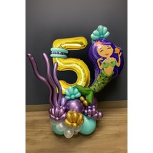 5 Yaş Deniz Kızı Kuyruğu Deniz Kabuğu 76CM Altın Gold Rakam Balon Mermaid Deniz Kızı Konsepti
