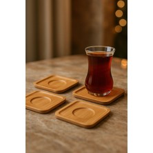 4’lü Kare Bambu Çay Tabağı – Doğal Ahşap Çay Altlığı Seti 10X10