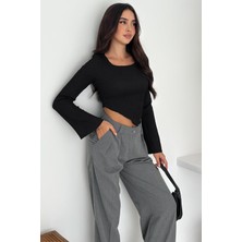 Ispanyol Kol Ribanalı Sivri Etek Uçlu Crop Bluz – Modern & Vücuda Oturan Stil