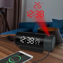Hymark Projeksiyonlu Silindir USB Güç LED Ekran Çalar Saat Sıcaklık Çift Alarm