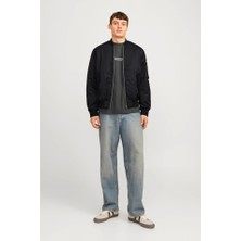 Unisex Içi Astarlı Düz Bomber Ceket - Siyah