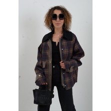 Kadife Kontrast Yaka Ekose Ceket