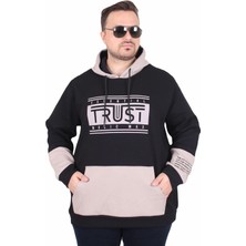 Mocgrande Büyük Beden Kapüşonlu Sweat Double Face Trust 25701 Sıyah