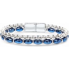 Kuşkaya Ticaret Çelik Zincirli Gümüş ve Mavi Arpa Hematit Bileklik