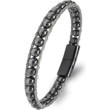 Kuşkaya Ticaret Hematit Doğaltaş Ve Çelik Halat Örme Bileklik | 14 Şubat Sevgililer Günü Hediyesi