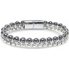 Kuşkaya Ticaret Çelik Zincirli Hematit ve Silver Hematit Bileklik