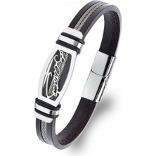 Kuşkaya Ticaret Atatürk İmzalı Çelik Halatlı Erkek Deri Bileklik | 14 Şubat Sevgililer Günü Hediyesi