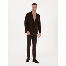 Cacharel Erkek Kahverengi Slim Fit Yün Karışımlı Flanel Görünümlü Ceket 50316800-VR029
