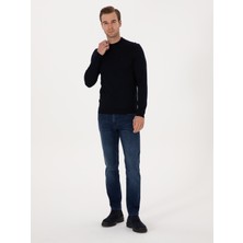 Cacharel Erkek Lacivert Slim Fit Yün Karışımlı Çeyrek Balıkçı Basic Triko Kazak 50315295-VR033