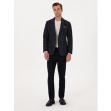 Cacharel Erkek Lacivert Slim Fit Yün Karışımlı Flanel Görünümlü Ceket 50316800-VR033