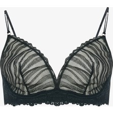 Siyah Glam Brode Zebra Desenli Balenli Dolgusuz Toparlayıcı Sütyen