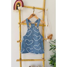 Miniğimin Cicileri Kalp Baskılı Kot Kız Çocuk jile - Açık Mavi