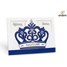 Erdem 80923 Sünnet Davetiyesi 50 Adet Mavi Renk Taç Deseni ile Özel Gün Kutlaması